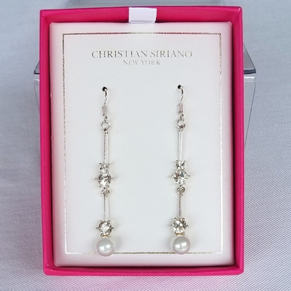 Christian Siriano Pearl Rhinestone Statement Drop Earrings 24$